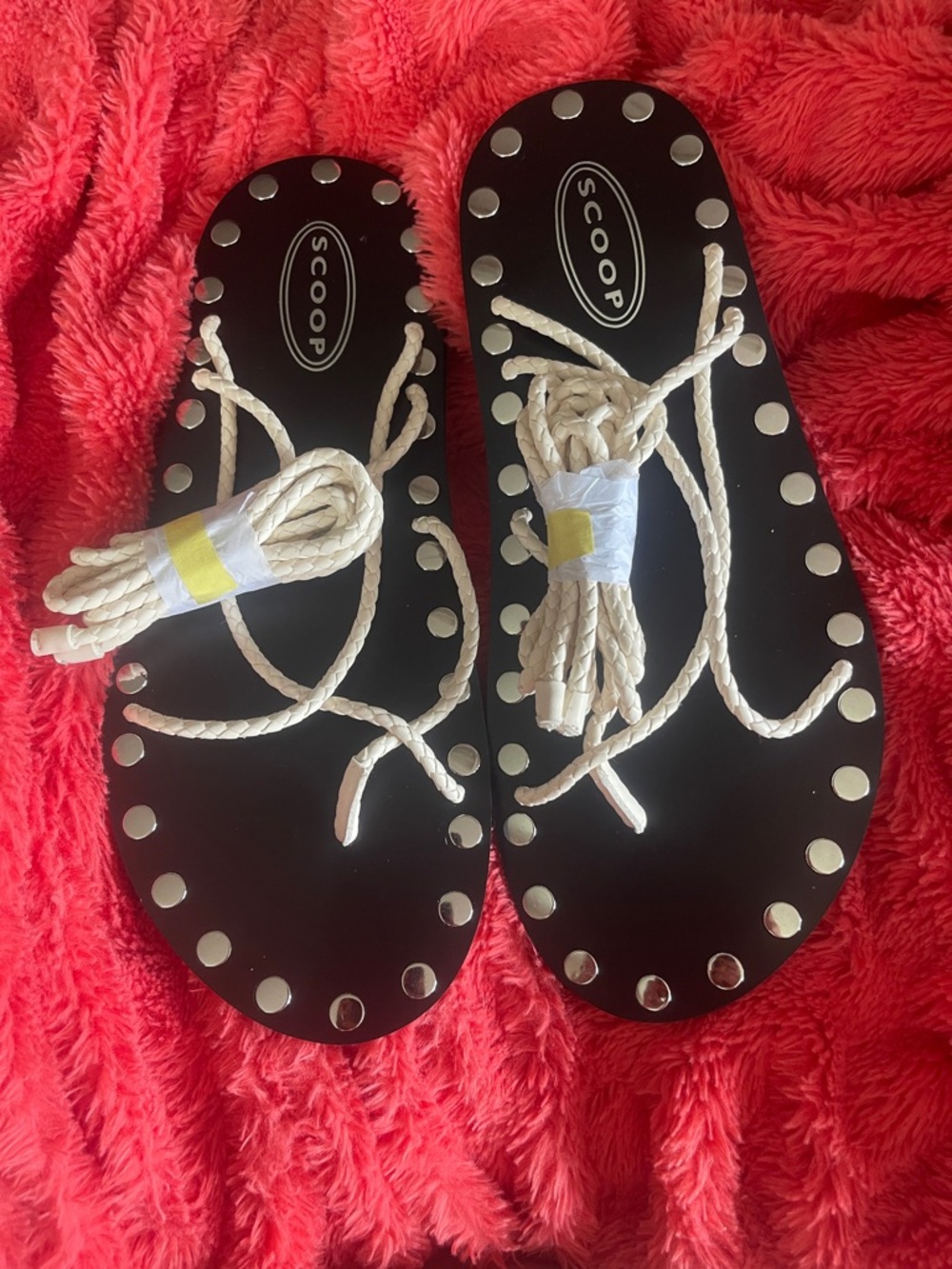 Scoop Black Sandal Footbed Kit with White Braided Straps